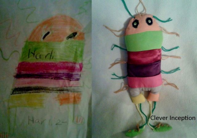 子供の落書きをぬいぐるみにするとかわいい写真