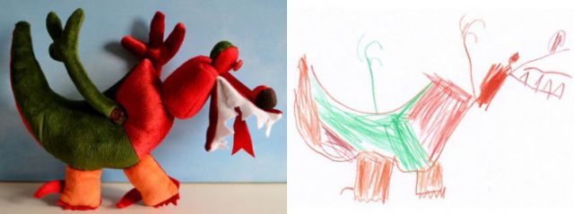子供の落書きをぬいぐるみにするとかわいい写真