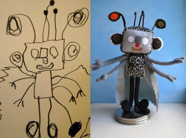 子供の落書きをぬいぐるみにするとかわいい写真