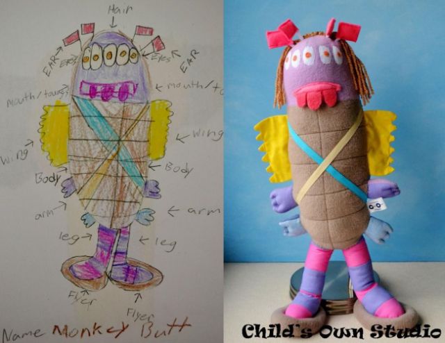 子供の落書きをぬいぐるみにするとかわいい写真