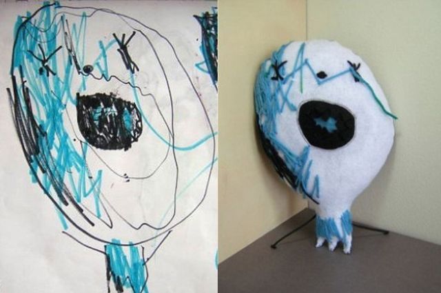 子供の落書きをぬいぐるみにするとかわいい写真