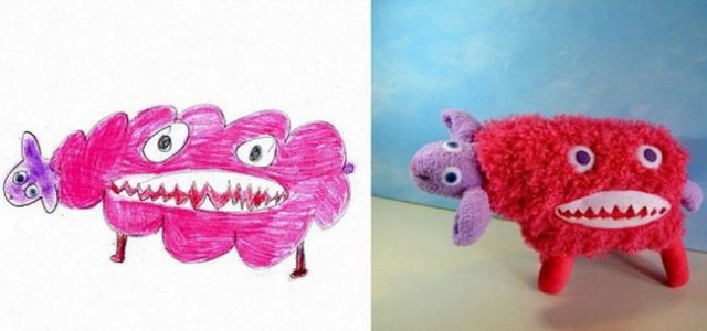 子供の落書きをぬいぐるみにするとかわいい写真