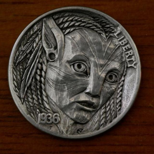 5セント硬貨を彫刻した作品、ホーボー・ニッケルの写真