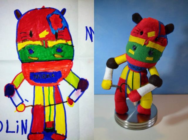 子供の落書きをぬいぐるみにするとかわいい写真