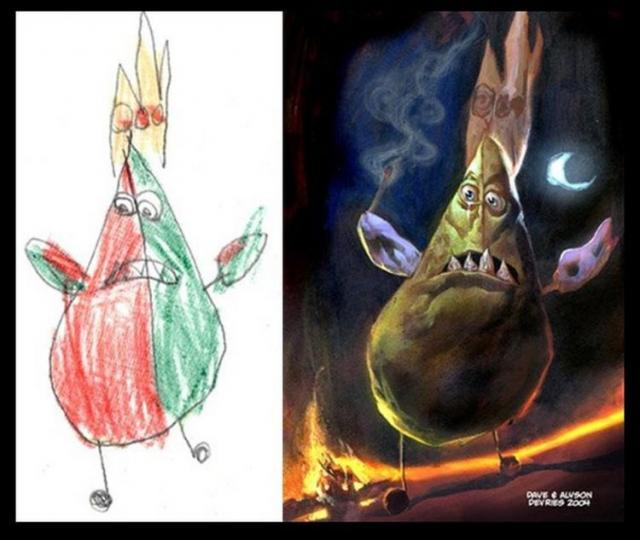 子供の絵を元にプロが描いた、キャラクターたちのイラスト