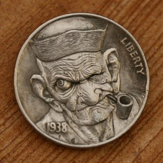 5セント硬貨を彫刻した作品、ホーボー・ニッケルの写真