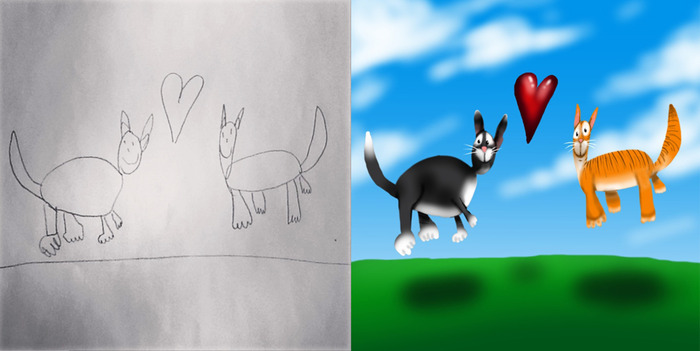 パパ子供の絵に着色したら、アートに仕上がった写真