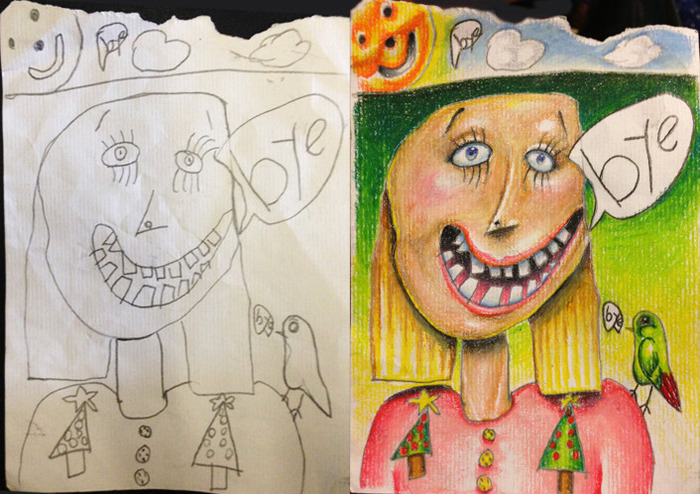 パパ子供の絵に着色したら、アートに仕上がった写真