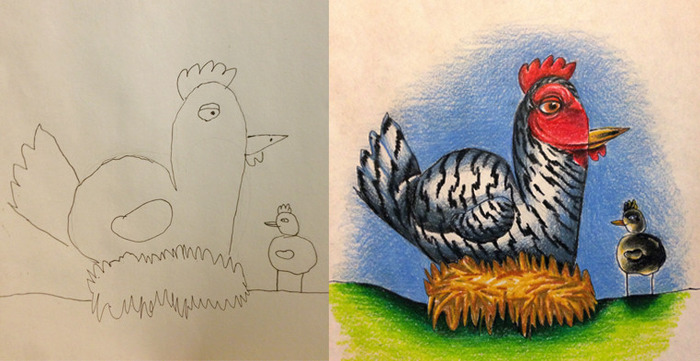 パパ子供の絵に着色したら、アートに仕上がった写真