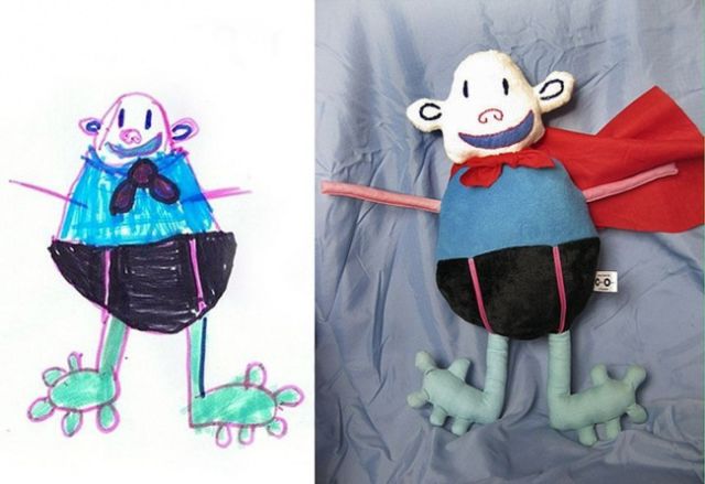 子供の落書きをぬいぐるみにするとかわいい写真