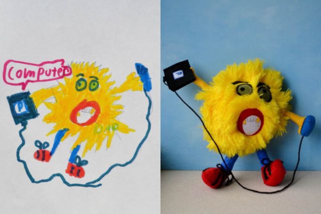 子供の落書きをぬいぐるみにするとかわいい写真