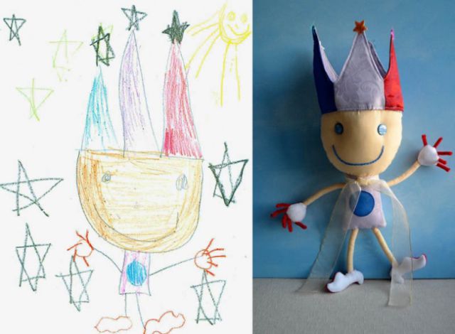 子供の落書きをぬいぐるみにするとかわいい写真