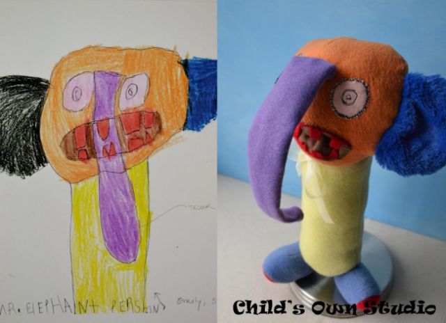 子供の落書きをぬいぐるみにするとかわいい写真
