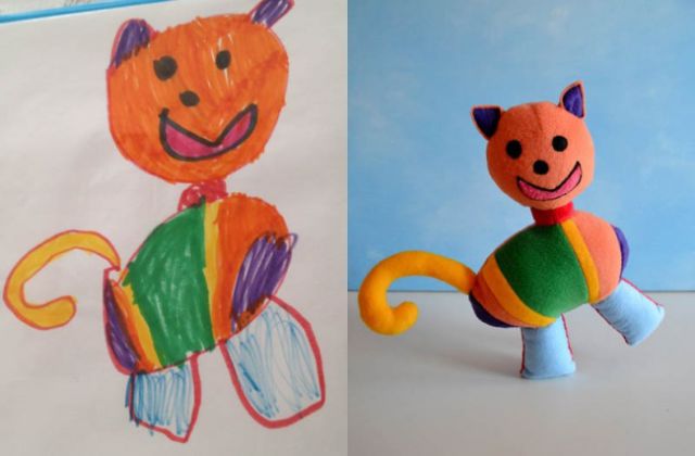 子供の落書きをぬいぐるみにするとかわいい写真