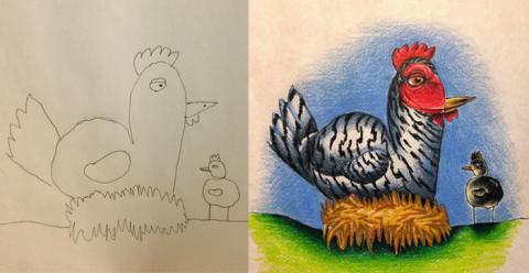 パパ子供の絵に着色したら、アートに仕上がった写真